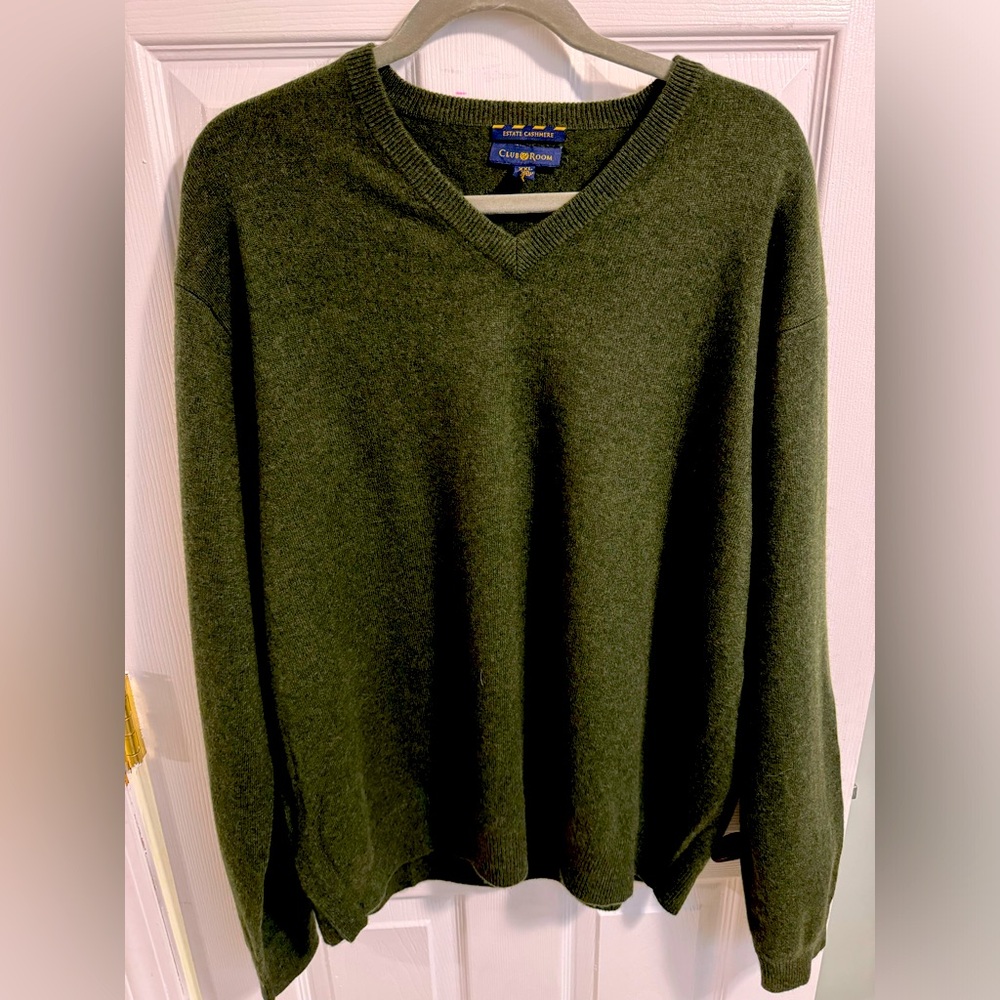 🔥MENS 100% Cashmere V Neck Sweater XXL Green - Handsome ! 🔥